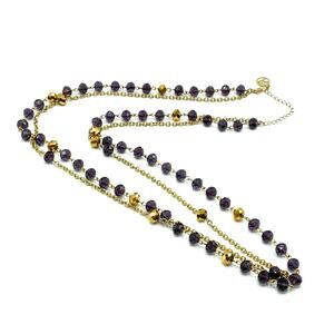 Y2K Erica Lyons Multi-Strand Gold & Smoky Purple Bead Necklace Signed 34"
